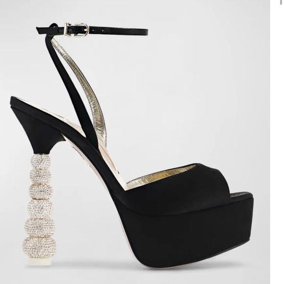 Elegant Black Platform Heels with Crystal Accents